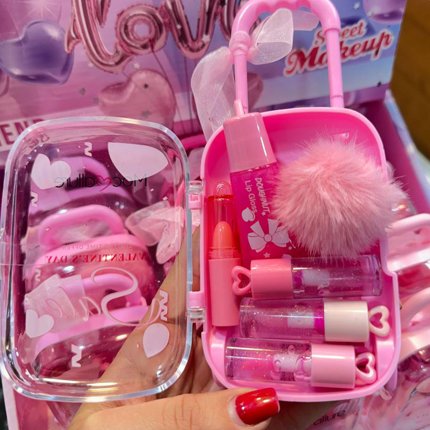 ست لیپ گلاس چمدانی موکالر | Sweet Makeup Beauty Set